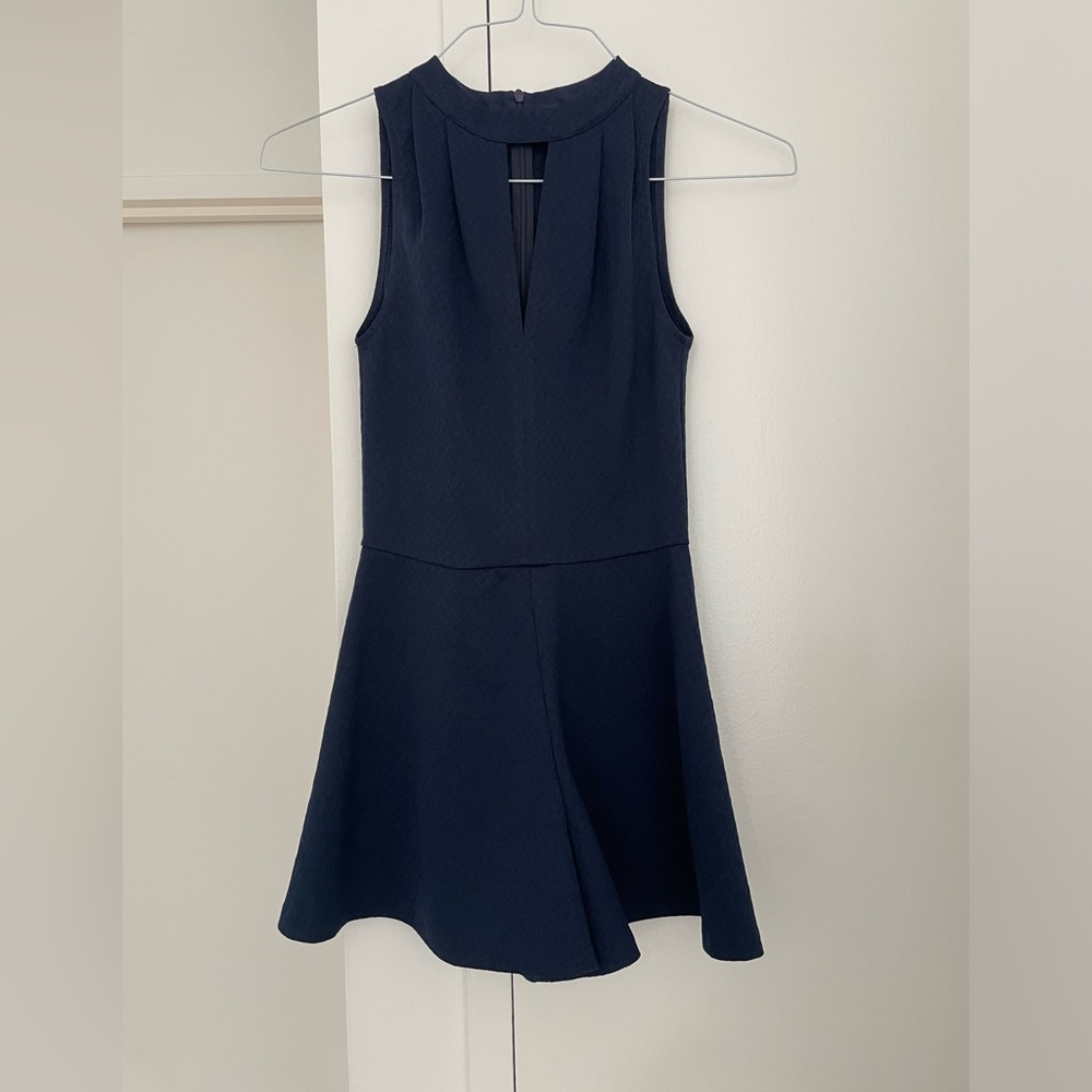 Aqua navy romper, v neck and flare shorts detail, size S